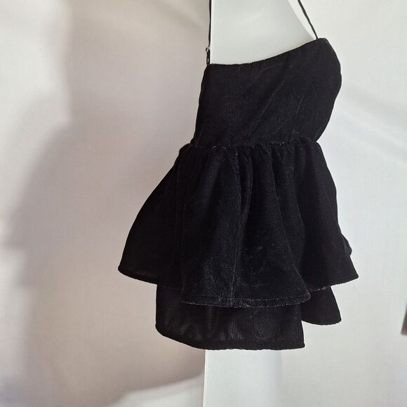 Urban Outfitters Womens Whimsigoth Velvet Babydoll Cami Top Black Peplum XS - Picture 4 of 10
